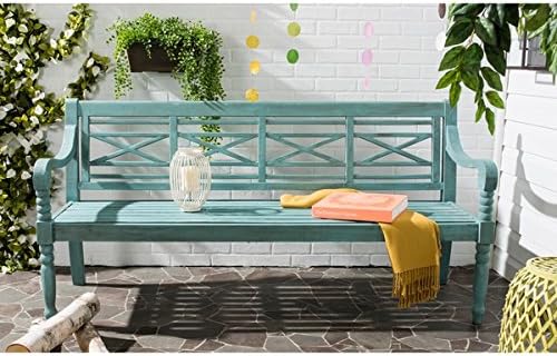 Safavieh Outdoor Living Karoo Beach House Blue Bench Amazon Co Uk Garden Outdoors