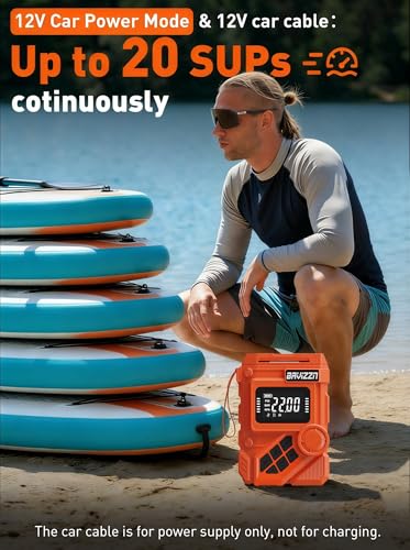 BAVIZZN 22Psi Rechargeable Sup Pump 59.2WH Paddle Board Electric Pump | Type C Line Inflator And Deflator 12v Dc For Paddle Board,Boat,Kayaks,Water Sports