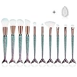 Veryke Eye Makeup Brushes Set, 10Pcs Fantasy Mermaid Professional Cosmetics Brush, Synthetic Foundation Blending Face Powder Blush Concealers Eye Shadows Make Up Brushes Kit with Silicone Makeup Spong