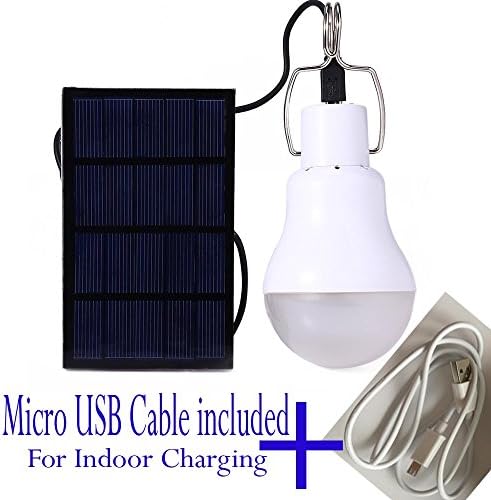 LEYSHIZ Solar Powered Led Light Bulb Portable Led Solar Lamp Spotlight with 0.8w Solar Panel for Outdoor Hiking Camping Tent Fishing Lighting with Micro USB Charging port for Indoor Charging