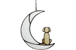 BOXCASA Loss of Dog Sympathy Gift,Stained Glass Dog on Moon for Suncatcher Gifts,Yellow Dog Memorial Gifts for Pet Loss Gifts,Pet Sympathy Gifts for Dogs,Pet Memorial Gifts