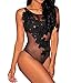 Tiksawon Women Sexy Floral Sheer Lace Sleeveless Bodysuit Clubwear