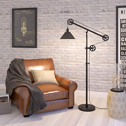 Henn&Hart Pulley System Floor Lamp with Metal Shade in Blackened Bronze