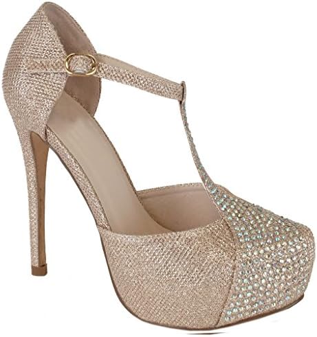 SD Crystal-02 Women High Heel Bridal Shoes Party Wedding Prom T-Strap D'Orsay Platform SNJ SHOES