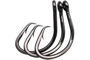 ANNIBBY Saltwater Heavy Duty Live Bait Hook,Size 1/0-24/0 Big Game Hook,Shark Fishing Hooks-Black Nickle Coating