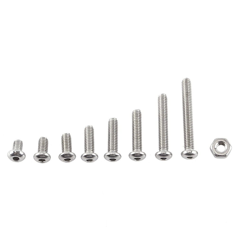 300pcs M2.5 A2 Stainless Steel Hex Socket Screws With Hex Nuts Assortment, Full Thread, Plain Finish(B: Button head)