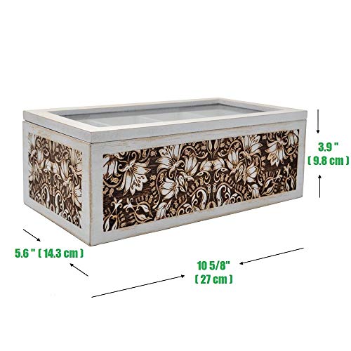 gbHome GH-6746 Decorative Home Decor Wood Tea Box, 10.75” x 5.75’’ x 4,’’ Eight Compartments, Rustic, Antique Distressed Wood Organizer for Sewing Supplies, Jewelry, Beads, Hair Accessories and More! - Thumbnail 2