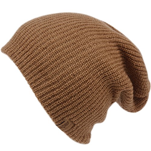 ANGELA & WILLIAM Menâ€™s Basic Reversible Slouch Beanie- Long Hipster Oversized Ribbed Knit Winter Skull Hat (LT Brown)