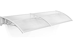 MCombo 39 x 78 inch Window Awning Outdoor Polycarbonate Front Door Patio Cover Garden Canopy 6055-4080 (40"×80") (Solid White Bracket/Clear Board)