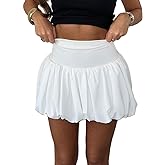 Women Y2k Bubble Skirt High Elastic Waist Ruffle Flared Mini Skirts Layered Pleated Balloon Puffy Short Skirts