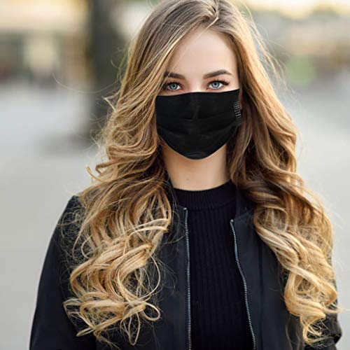 Qiamay 50 Stück Erwachsene Einweg Mundschutz Schwarz,3 lagig Mund und Nasenschutz, Atmungsaktiv Mundschutz Schwarz,Staubmaske,Mund-Nasen Bedeckung Halstuch Schals für Erwachsene (Schwarz-50Stück)