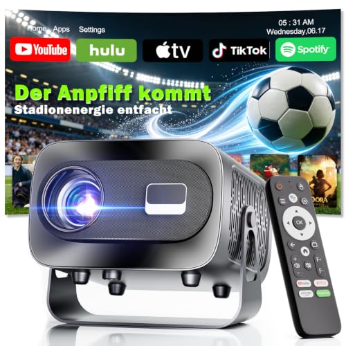 Mini Projector 4K Smart Projector Official App with Full HD 1080P, 1000 Lumens, Auto Focus and Keystone Correction, 360° Rotation, WiFi and Bluetooth, for Mobile Phone HDMI, TV Stick, Portable/Home
