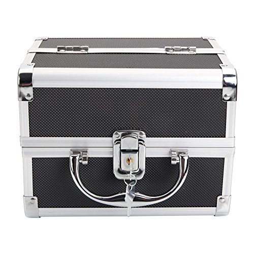 Folding Aluminum Makeup Train Case Jewelry Cosmetic Box Tray Storage Display Lockable Organizer(Black 8"x 6"x 7")