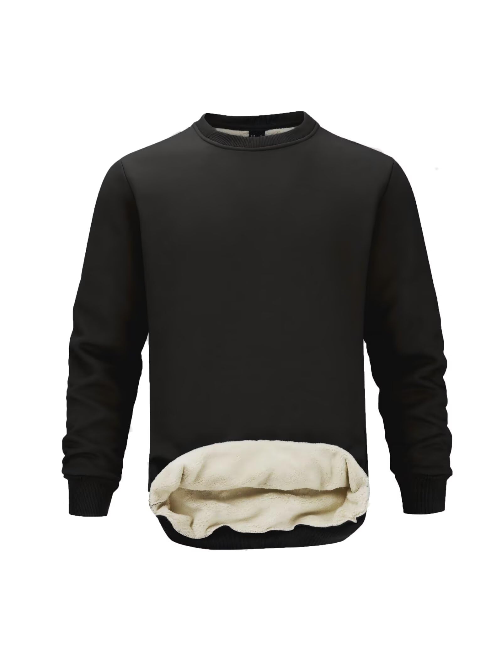 PrimeCrest Sweatshirt Herren Pullover Winter Baumwolle Fleecepullover Thermo Fleece Solid Langarm Winterpullover Ohne Kapuze Rundhals Sweatshirts Warme Dicker Basic Arbeitspullover Schwarz L