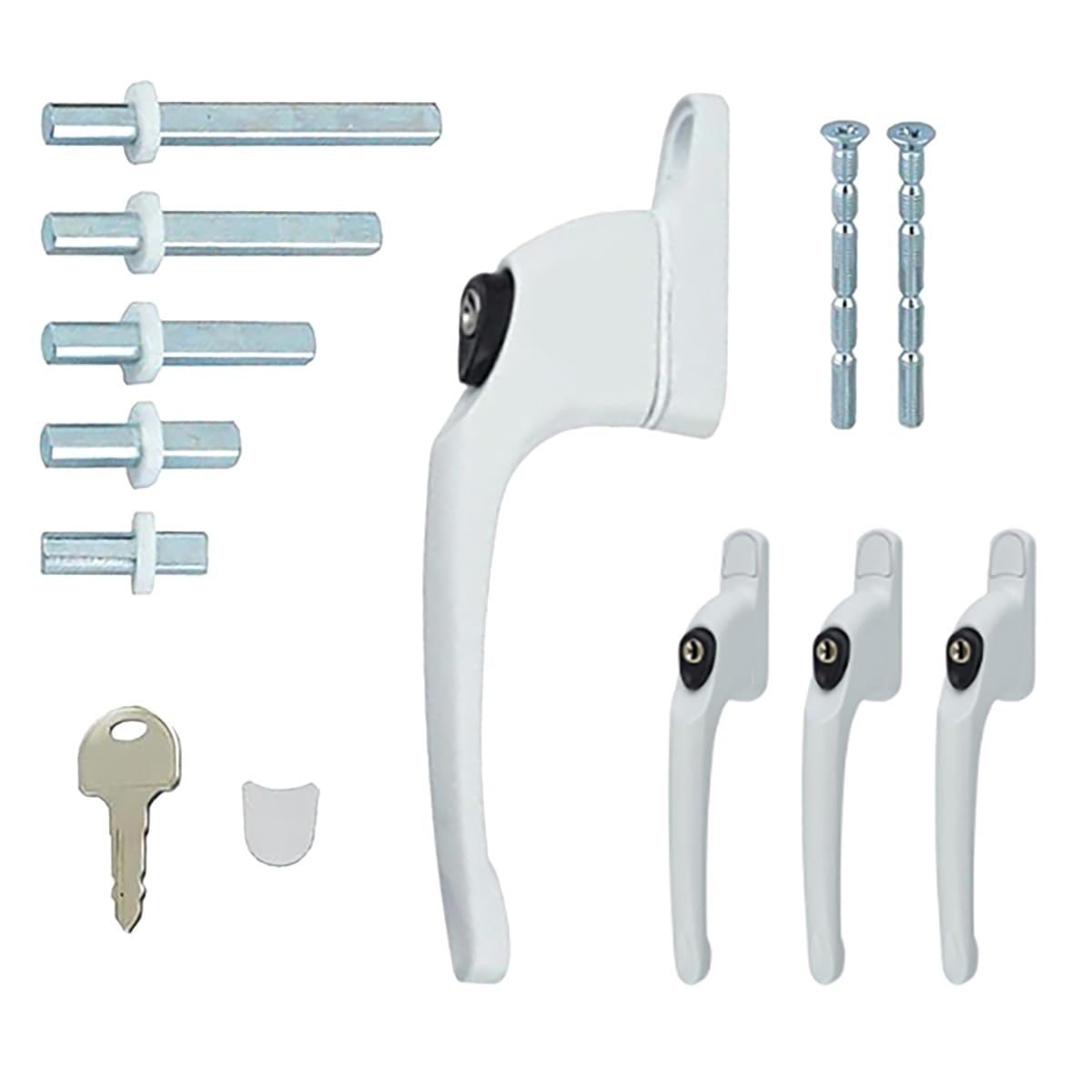 FixRello PVC Window Handles for uPVC Windows - Handle for uPVC Windows and Double Glazing (4, White w/Black Button)