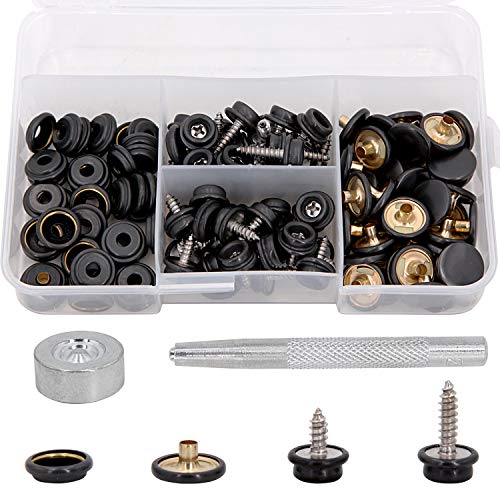 Snap Fasteners Kit, 120 Pcs Stainless Steel Marine Screws Snaps Button Setting Machine, Heavy Duty Replacement Snap Buttons, Snap Fastener Setter Tool Repair Kit for Leather, Boat Canvas Cover, Cloth