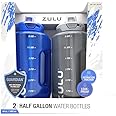 ZULU Half Gallon Water Bottles with Hydration Tracking Time Markers, 2 Pack, 64 Oz (Gray/Royal Blue)