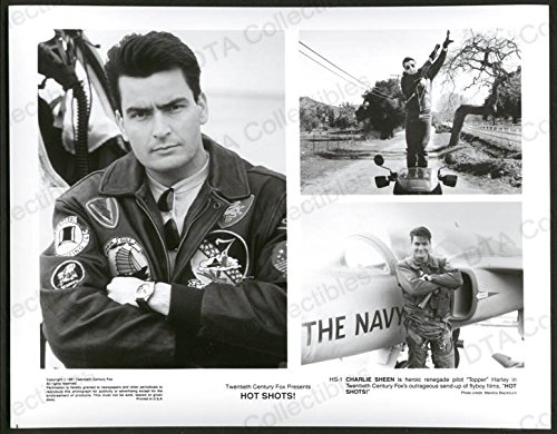 Movie Photo Hot Shots 8x10 Bw Photo Pilot Charlie Sheen By Plane