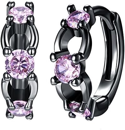Black Gun Plated Three Linked Pink Crystal Hoop Earring for Women
