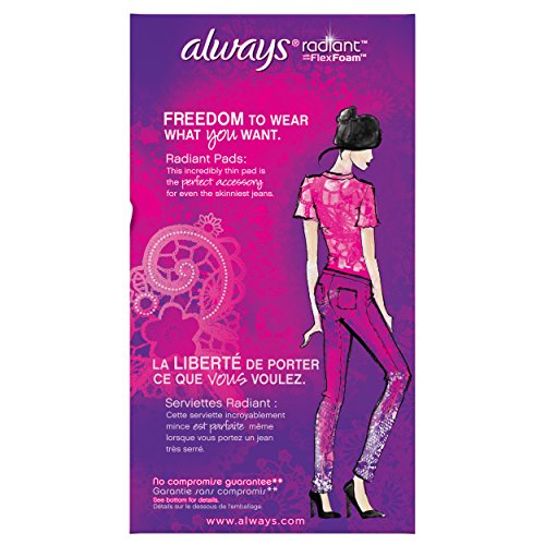 Always Radiant Feminine Pads for Women, Flexfoam Pads with Wings, Size 2, Heavy Absorbency, Lightly Scented, 26 Count x 3 Packs (78 Count total) (Packaging May Vary)