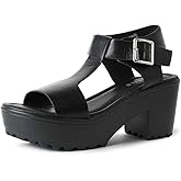 J. Adams Corby Platform Sandals Heeled Sandals for Womens - T-Strap Chunky Mid Heel Sandal Wedges for Women - Women's Footwear Platform Shoes - Summer Shoes for Women