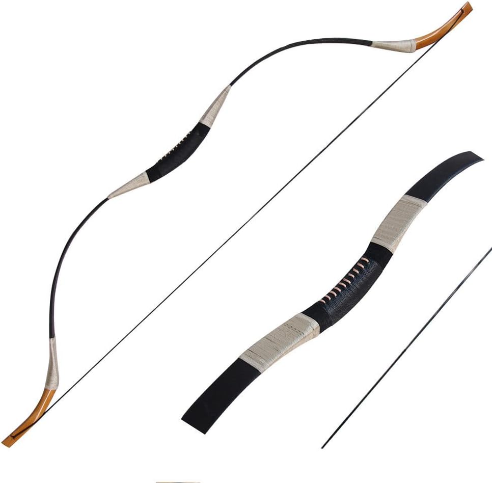 IRQ Traditional Handmade Recurve Bow 30-65lbs Set, Pigskin Longbow Mongolian Horsebow Archery Hunting Target Bow for Adults Outdoor Hunting Competition Training Game Left or Right Hand Recurve Bows