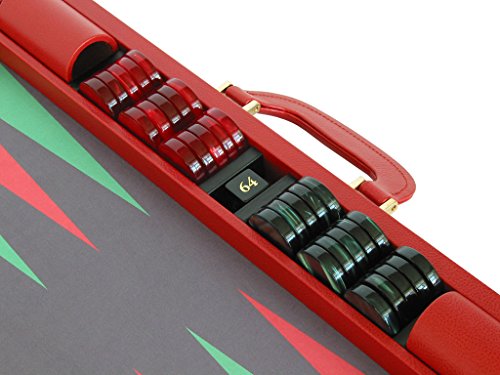 Leather/Microfiber Backgammon Set - (23" Large Attache Case, Zaza & Sacci) - Red