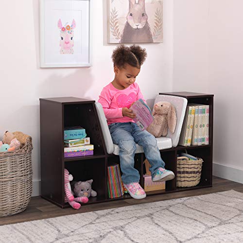 KidKraft Wooden Bookcase with Reading Nook, Six Shelves and Gray