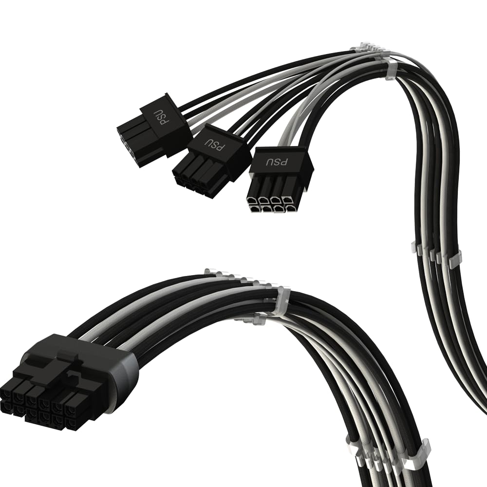 LINKUP - AVA PCIE 5.0 Molded & Soldered 16Pin (12+4) to 3x8Pin | 16AWG Sleeved | Compatible with RTX50 RTX40 RTX30 FE GPUs | Designed for ASUS/EVGA PSUs Only | 70cm