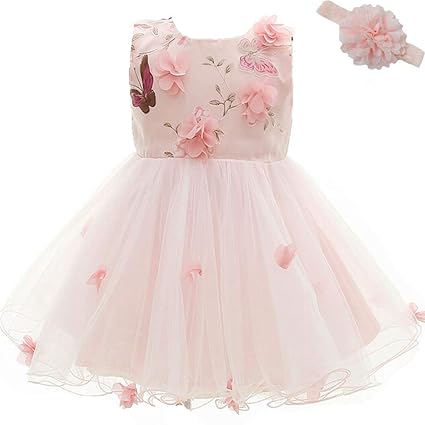 AHAHA Rosa Baby Mädchen Prinzessin Kleider Blumenmädchen Kleid Geburtstagsparty Kleid Brautkleider für Baby (0-2 Jahre)