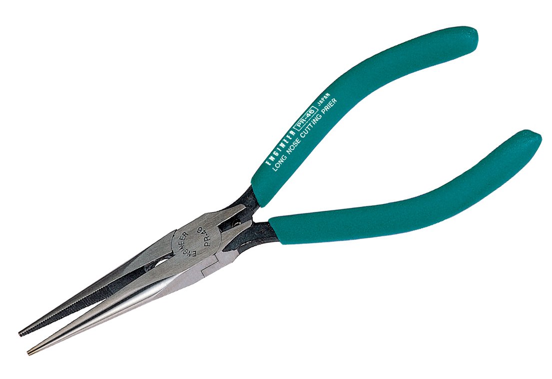 Needle Nose Pliers (160mm) with Integral Wire Cutting Jaws (Long Nose Pliers). Made in Japan. ENGINEER pr-46