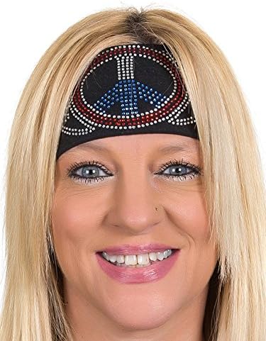 Open Road Girl Hair Bandana: Wide Headbands for Women: Biker Chick Head Wrap: Peace Sign (Red/White/Blue)