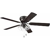 Portage Bay Ceiling Fans 52" Renton Bronze Indoor Fan with Clear 3 Light LED Multi Arm; E26/B11 Bulb and Pull-Chains, Traditi