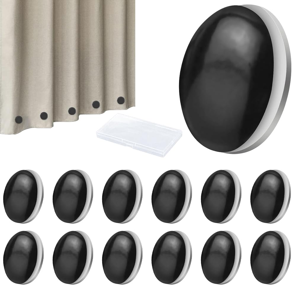 Curtain Weights, 12 Pairs Shower Curtain Weights, Round Magnetic Curtain Weights, Curtain Weights, Shower Curtain Weights for Curtains, Tablecloths, Shower Curtain (Black)