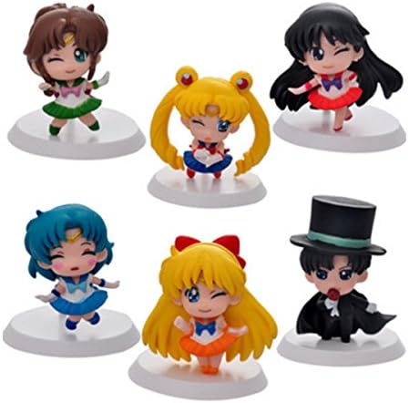 6 Pcs Sailor Moon Action Figure, Sailor Moon Mini Figures, Cake Topper Decoration, 2"