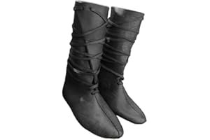 CIYASHEH Renaissance Medieval Pirate Cosplay Halloween Boots Men Women PU Leather Mid Calf Lace Up Vintage Stage Viking Tied Shoes Boots