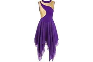 ELLYDOOR Praise Dance Tunic Dresses for Women Sleeveless Gold Color Block Irregular Flowy Skirt Worship Lyrical Dance Costume