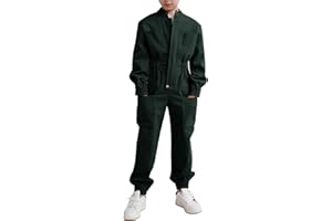 Haloumoning Kids Coveralls Boys Long Sleeve Jumpsuit Zip Up Flight Suit with Pockets 5-14 Years