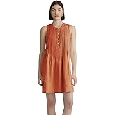 Malajisi Women's Summer Linen Scoop Neck Sleeveless Swing Tank Dress Casual Front Button Dresses with Pockets(Orange,S), Small