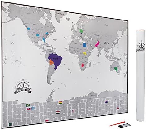 Scratch Off World Map Poster - with US States and Country Flags - Track Your Travels - Includes Scratch Off Pen and Magnifying Glass - Perfect Gift for Travelers - 32.7 x 23.4 in - by Track Your Trek