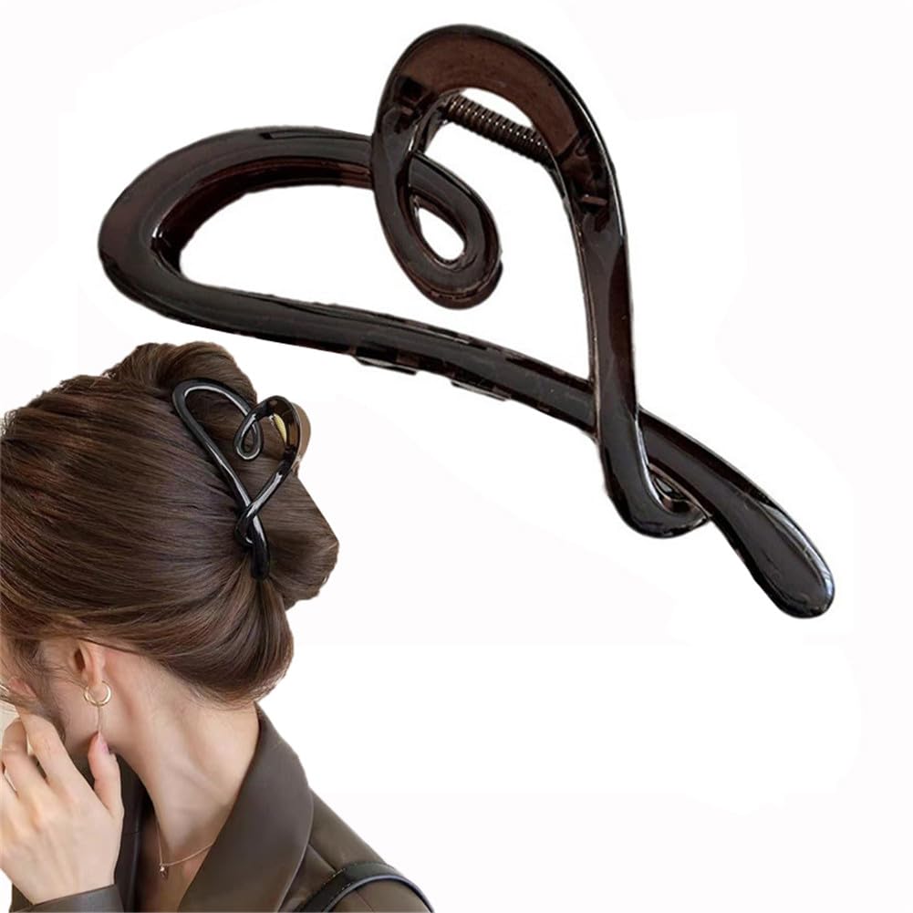 gaobaozhu Heart Hair Clip Black Claw Clip Hollow Love Heart Hair Jaw Clamp Nonslip Elegant Hair Grab Clips for Women Girls Hair Accessories Hair Strong Hold Hair Grab Clip