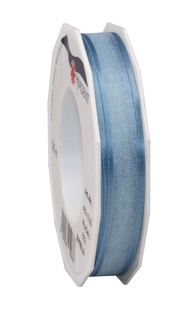 Präsent - Marseille Wired Organza Ribbon Light Blue 15 mm Width, 25 m Length