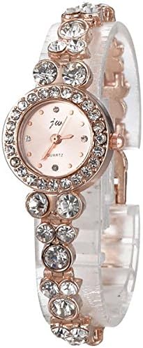 JW Round Dial Sparking Diamond Gold Alloy Band Lady Bangle Quartz Watches - Rosy Gold