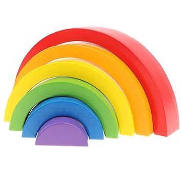 Phenovo Montessori Wooden Stacking Game Building Blocks Children Educational Toy -Rainbow Color