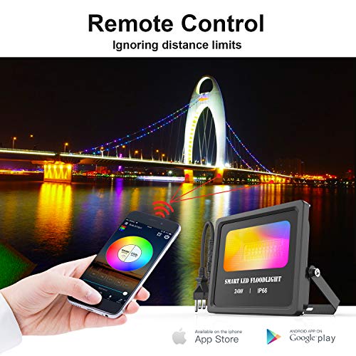 led Light WiFi LED Flood Lights 24W Outdoor Dimmable Color Changing Stage Light Work with Alexa 2700K-6500K IP66 Waterproof Wall Washer Light for Party, Garden, Landscape
