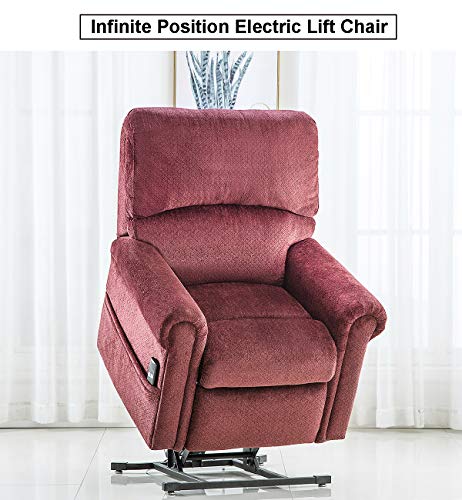 Electric Lift Chair 380 LB Heavy Duty,JULYFOX Infinite Position Oversize Lift Recliner Sofa Lifts You Up W/ 2 Button Remote Upholstered Tufted Velvet Stand Up Lift Chair Living Room Chair Wine Red