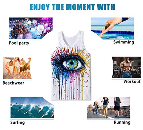 SKYRAINBOW Sport Gym Sleeveless Vest Shirts 3D Printed Realistic Colorful Eyes Underwaist Gym Tank Tops for Men Blue White