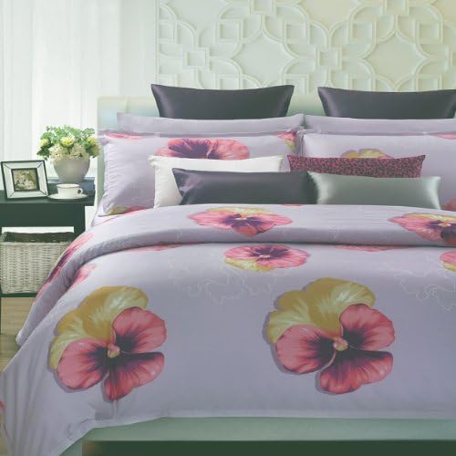 EverRouge 7-Piece Cotton Duvet Cover Set, Queen, Purple Spring