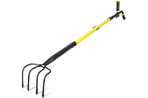 Jardineer 4-Tine Cultivator Rake with Auxiliary Handle, Garden Cultivator Long Handle, Hand Tiller Tool for Gardening Digging Loosening Weeding