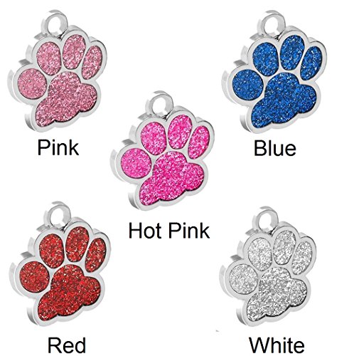 Reopet Customized Dog ID Tags / Personalized Engraved Glitter Pet Tag for Small Medium Large Dog and Cat / Red / Pink / Blue / Hot Pink / White